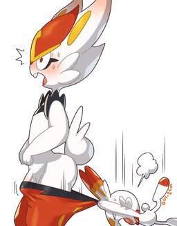 assisted_exposure blush bottomwear bottomwear_down butt clothed clothing duo genitals male pants pants_down pantsing partially_clothed penis penis_base pseudo_clothing pseudo_clothing_down pulling_pants_down surprised sumiso nintendo pokemon cinderace generation_8_pokemon pokemon_(species) scorbunny hi_res source_request unavailable_at_source