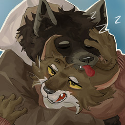 black_body black_fur brown_body brown_fur clothed clothing duo fur male male/male melio novha simple_background sleeping white_body melioodraw canid canine canis mammal wolf 1:1 digital_media_(artwork) hi_res
