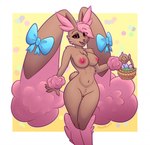 anthro areola breasts brown_body brown_fur chest_tuft female fur genitals holidays multicolored_body multicolored_fur nipples nude pink_body pink_fur pussy red_areola red_nipples solo tuft two_tone_body two_tone_fur astridmeowstic easter nintendo pokemon generation_4_pokemon lagomorph leporid lopunny mammal pokemon_(species) rabbit shiny_pokemon hi_res