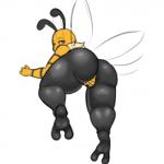 antennae_(anatomy) anthro big_butt black_body butt feet female flying fur genitals looking_at_viewer pussy rear_view solo wings yellow_body blackbetty arthropod bee hymenopteran insect 1:1 absurd_res hi_res