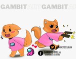 anthro chibi clothing female gun pink_clothing pink_shirt pink_t-shirt pink_topwear ranged_weapon runnin running shirt shooting solo t-shirt topwear weapon jeancito93jean among_us innersloth canid canine fox mammal