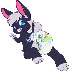 anthro clothed clothing diaper male neonate object_in_mouth pacifier pacifier_in_mouth solo wearing_diaper wetness_indicator young young_anthro unknown_artist bluey_(series) sammy_(triixs) lagomorph mammal hi_res