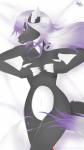 9:16 absurd_res bed black_body black_fur breasts canid canine canis dark_body dark_fur female fur furniture hair hi_res leokato mammal patreon patreon_logo purple_body purple_eyes purple_fur purple_hair simple_background smile solo standing text url white_body white_fur white_hair wolf