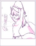 anthro biped breasts clothing duo eyebrow_through_hair eyebrows female hair inner_ear_fluff navel nipples polaroid_photo tail translucent translucent_hair tuft undressing young young_anthro young_female aogami canid canine mammal hi_res