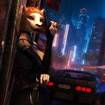 anthro breasts car cigarette city city_background cityscape clothing crossed_arms cyberpunk detailed_background female fishnet_clothing fishnet_topwear fur lighter makeup solo topwear vehicle white_body white_fur ai_assisted ai_generated_background chadotexas canid canine canis mammal wolf 1:1 3d_(artwork) absurd_res digital_media_(artwork) hi_res