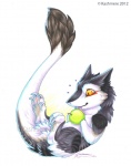 2012 ambiguous_gender apple balthazar_(thorphax) food fruit kashmere lying male mammal on_back plant sergal solo tail young