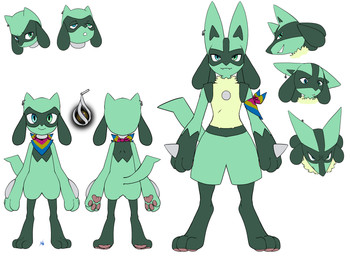 ambiguous_gender anthro biped ear_piercing green_body heterochromia lgbt_pride pansexual_pride_colors pawpads piercing pride_colors simple_background spikes spikes_(anatomy) tail white_background young young_ambiguous young_anthro aogami nintendo pokemon generation_4_pokemon lucario pokemon_(species) riolu absurd_res hi_res model_sheet