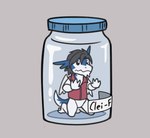 anthro bottomless chibi clothed clothing container in_container in_jar jar male micro shirt solo tail topwear trapped nameless00 mythology clei dragon mythological_creature mythological_scalie scalie windragon hi_res