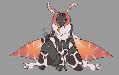 4_arms animal_print antennae_(anatomy) anthro anthrofied arthropod_abdomen big_breasts breasts clothing collar cow_print cowbell female legwear lingerie looking_at_viewer multi_arm multi_limb neck_tuft pokemorph solo stockings thick_thighs tuft wings caelum nintendo pokemon arthropod generation_5_pokemon insect lepidopteran moth pokemon_(species) volcarona