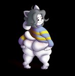 ambiguous_gender anthro big_butt butt clothing holding_butt huge_butt huge_thighs looking_back short_stack smile smiling_at_viewer solo sweater thick_thighs tiptoes topwear fuzefurry undertale undertale_(series) temmie_(undertale) canid canine canis domestic_cat domestic_dog felid feline felis hybrid mammal tem absurd_res alpha_channel hi_res