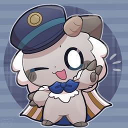 ambiguous_gender anthro chibi fingers hooved_fingers hooves mascot one_eye_closed semi-anthro solo moti25 nagamo-kun bovid caprine goat mammal 1:1 hi_res