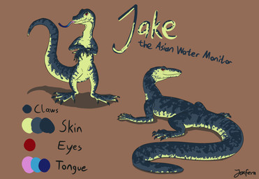 5_fingers 5_toes anthro blue_tongue claws countershading crawling feet feral fingers half-closed_eyes looking_at_viewer markings narrowed_eyes red_eyes scale_markings scales smile smiling_at_viewer solo standing text toe_claws toes tongue tongue_out jaxfera jake_(jaxfera) asian_water_monitor lizard monitor_lizard reptile scalie absurd_res colored digital_drawing_(artwork) digital_media_(artwork) english_text hi_res model_sheet signature