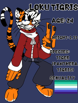 4_fingers anthro blue_eyes bottomwear clothing fingers jacket male orange_body pants solo tail text topwear whiskers wannapossums felid mammal panthera pantherine tiger 3:4 english_text model_sheet