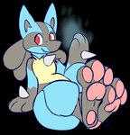 3_toes ambiguous_gender chest_spike feet foot_focus looking_at_viewer pawpads reclining simple_background smile solo spikes spikes_(anatomy) tail toes transparent_background pastelcore nintendo pokemon generation_4_pokemon lucario pokemon_(species) 2016 alpha_channel