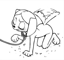 all_fours anthro beach blush butt collar female grass humiliation nude plant solo tail tail_motion tailwag young young_anthro young_female gaturo brandy_and_mr._whiskers disney brandy_harrington canid canine canis domestic_dog mammal 2026 hi_res monochrome sketch