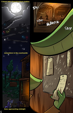 anthro clothed clothing female feral moon night sky solo star starry_sky tail tavern text brradett lernie_(brradett) equid equine horse mammal scalie absurd_res comic digital_drawing_(artwork) digital_media_(artwork) english_text hi_res