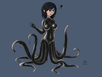 5_fingers big_breasts black_eyes black_hair black_heart black_latex black_lips blue_background bodysuit breasts calm clothing featureless_breasts female fingers gesture hair heart_symbol humanoid_face latex latex_bodysuit latex_clothing latex_skinsuit lips mouth_closed navel nude nude_female simple_background skinsuit slime solo split_form tentacle_legs tight_clothing transformation waving kneecaprock nina_(kneecaprock) aquatic cecaelia goo_creature humanoid living_latex merfolk 2022 4:3 absurd_res dated digital_drawing_(artwork) digital_media_(artwork) english_description hi_res signature