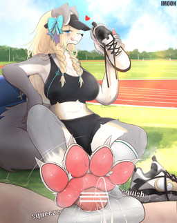 anthro asymmetrical_footwear barefoot blonde_hair blue_eyes blue_sky blush bodily_fluids bow_ribbon breasts claws clothing cloud cum cum_on_clothing cum_on_feet cum_on_footwear cum_on_socks dirty dirty_clothing dirty_socks duo feet female first_person_view foot_fetish foot_focus foot_play footjob footwear genital_fluids genitals grass hair heart_symbol human_on_anthro human_pov interspecies male male/female musk musky_feet nails pawpads paws penis plant plantigrade sex shoes sky smelly smelly_feet smelly_socks sock_fetish sockjob socks socks_removed soles steamy_feet sweat sweaty_feet tail toes tongue two-footed_footjob white_clothing white_footwear white_socks yimoon640 canid canine canis human mammal wolf hi_res