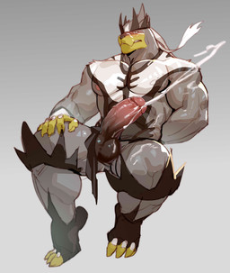 anthro balls biceps blush bodily_fluids cum cum_string ejaculation erection fur genital_fluids genitals glans gradient_background grey_background grey_body grey_fur humanoid_genitalia humanoid_penis male muscular muscular_anthro muscular_male nipples orgasm_face pecs penis simple_background solo vein veiny_penis zhengshizi nintendo pokemon generation_8_pokemon legendary_pokemon pokemon_(species) single_strike_style_urshifu urshifu 2026 absurd_res digital_drawing_(artwork) digital_media_(artwork) hi_res