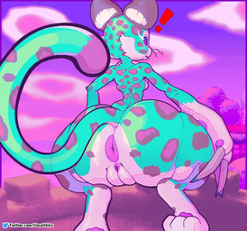3_toes anthro anus back_boob barefoot big_anus big_butt breasts butt claws clitoris curling_toes detailed_background dipstick_tail feet female fur genitals hindpaw huge_butt huge_hips huge_thighs looking_at_viewer looking_back looking_back_at_viewer markings outside pawpads paws pink_pawpads presenting presenting_hindquarters purple_body purple_eyes purple_fur purple_sclera soles solo spots spotted_body spotted_fur tail tail_markings teal_body teal_fur text thick_thighs toes vulva white_body white_fur wide_hips umaishiru kirby_(series) nintendo phantom_clawroline felid leopard mammal pantherine 2022 artist_name digital_drawing_(artwork) digital_media_(artwork) english_description