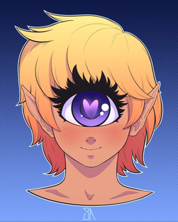 1_eye blonde_hair eyelashes female hair heart_eyes heart_symbol humanoid_pointy_ears looking_at_viewer not_furry pointy_ears purple_eyes short_hair smile solo souladdicted viviana_(souladdicted) cyclops humanoid 2017 4:5 absurd_res bust_portrait hi_res portrait