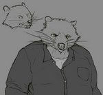 annoyed anthro brown_eyes clothing male shirt shirt_pocket simple_background slightly_chubby slightly_chubby_anthro slightly_chubby_male solo t-shirt topwear undershirt whiskers xroshtag_(artist) fan_character rahula_(xroshtag) binturong binturong_humanoid mammal viverrid sketch