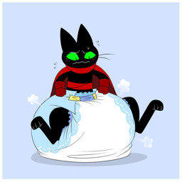 ambiguous_gender anthro big_diaper black_body black_fur blue_background blush blush_lines bodily_fluids border cape clean_diaper clothed clothing cloud_emanata diaper diaper_puff emanata flying_sweatdrops frown fur gloves green_eyes green_sclera handwear huge_diaper red_cape red_clothing red_gloves red_handwear simple_background sitting solo spread_legs spreading sweat sweatdrop waistband wavy_mouth wearing_diaper whiskers white_border jupiters cartoon_network mao_mao:_heroes_of_pure_heart sheriff_mao_mao_mao domestic_cat felid feline felis mammal 1:1 2022 full-length_portrait hi_res portrait