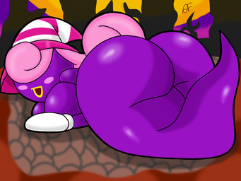 big_breasts big_butt breasts bubble_butt butt clothing female gloves hair handwear hat headgear headwear huge_butt legless lying lying_on_ground not_furry on_front on_ground pink_hair purple_body rear_view solo white_clothing white_gloves white_handwear bomba_world12 mario_bros nintendo paper_mario paper_mario:_the_thousand_year_door vivian_(mario) ghost humanoid shadow_siren spirit 2022 4:3 digital_media_(artwork) hi_res