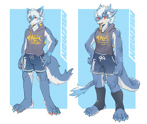 anthro clothed clothing duo footwear horn kemono male simple_background socks standing tail toeless_footwear toeless_socks unknown_artist mythology canid canine dragon mammal mythological_creature mythological_scalie scalie hi_res