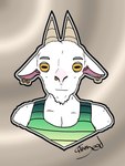 anthro clothing eyebrows fur gold_ear_ring gold_nose_ring green_clothing green_shirt green_tank_top green_topwear grey_eyebrows horn male pink_inner_ear pink_nose shirt solo tank_top topwear white_body white_fur yellow_eyes citrusseed henry_(citrusseed) bovid caprine goat mammal 3:4 hi_res