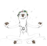 anthro brown_nose brown_pawpads female flower flower_crown half-closed_eyes jewelry narrowed_eyes necklace pawpads peace_symbol plant simple_background sitting smile solo spread_arms teeth tongue white_background shaibey bugsnax young_horses shelda_woolbag grumpus 2022 digital_media_(artwork) hi_res procreate_(artwork) sketch