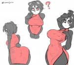 2017 5_fingers anthro asian_clothing bear big_breasts big_butt black_hair breasts butt chinese_clothing chinese_dress clothed clothing digital_media_(artwork) dress east_asian_clothing female fingers giant_panda hair hi_res ju mammal multicolored_body nipple_outline red_eyes sem-l-grim short_hair side_boob simple_background solo two_tone_body white_background wide_hips