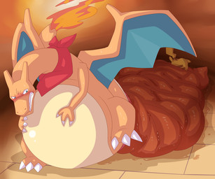 ambiguous_gender ambiguous_pooping belly big_belly blue_eyes blush claws clenched_teeth duo excessive_feces feces feces_on_ground feces_pile fire flaming_tail huge_belly hyper hyper_feces hyper_feces_pile kerchief neckerchief neckwear pooping pooping_on_floor prolapse prolapse_from_shitting scarf scatplay solo_focus spread_wings tail teeth wings dlrowdog nintendo pokemon charizard generation_1_pokemon pikachu pokemon_(species) 6:5 hi_res
