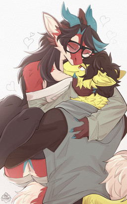 5_fingers anthro carrying_another carrying_partner clothing couples duo eyes_closed eyewear female fingers glasses horn hug jacket male romantic romantic_couple simple_background sweater tail topwear auveiss mythology pawwy_zephuros_(dreanzwolf) vyse_renata canid canine canis dragon fox hybrid mammal mythological_creature mythological_scalie scalie wolf 2025 digital_drawing_(artwork) digital_media_(artwork) hi_res signature