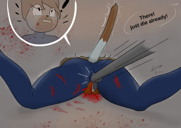 blade blood bodily_fluids duo escape female gore male male/female prison solo stab suffering trimo domestic_cat felid feline felis humanoid mammal absurd_res hi_res