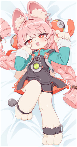 3_toes 5_fingers ahoge anklet anthro barefoot black_border border braided_pigtails claws clothed clothed_anthro clothed_female clothing ear_piercing ear_ring feet female fingers flat_chested fully_clothed fully_clothed_anthro fully_clothed_female fur hair inner_ear_fluff jewelry overall_dress paws piercing pink_body pink_fur pink_hair red_eyes ring_piercing solo toes tuft keven_(artist) mihoyo zenless_zone_zero zhao_(zenless_zone_zero) lagomorph leporid mammal rabbit thiren 2026 absurd_res full-length_portrait hi_res portrait