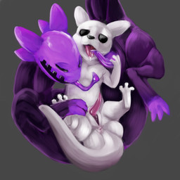 ambiguous_gender duo feral herm intersex male male/male maleherm rakkurakun rain_world videocult lizard_(rain_world) slugcat 1:1 absurd_res hi_res