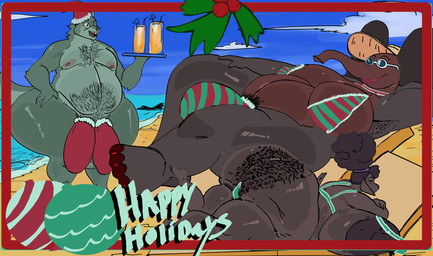 2_penises accessory alcohol anthro areola armpit_hair armpit_stubble balls beach beach_chair belly belly_hair beverage big_balls big_belly big_breasts big_butt big_nipples big_penis bikini bikini_bottom bikini_thong bikini_top body_hair breasts brown_body brown_fur brown_hair brown_skin brown_wool bulge butt butt_hair chest_hair christmas_card christmas_clothing christmas_decorations christmas_headwear christmas_ornament christmas_topwear clothed clothing cloud cock_sock colored_nails colored_toenails container detailed_background elderly elderly_anthro elderly_female elderly_gynomorph elderly_intersex elderly_male eyes_always_closed eyes_closed eyewear fangs feet female fluffy fluffy_hair fluffy_tail footwear footwear_only fur genitals glasses grey_body grey_fur grey_hair grey_skin group gynomorph hair hair_accessory hair_bun hairband hairy hairy_balls hand_behind_head hand_on_leg hat hat_only headgear headgear_only headwear headwear_only holidays holly_(plant) huge_balls huge_breasts huge_butt huge_hips huge_nipples huge_penis huge_thighs hyper hyper_balls hyper_breasts hyper_butt hyper_genitalia hyper_nipples hyper_penis intersex legwear lips long_nipples lying male married_couple montgomery_glands mostly_nude multi_genitalia multi_penis nails navel nipples nude on_back on_front open_mouth ornament outside overweight overweight_anthro overweight_gynomorph overweight_intersex overweight_male pecs penis penis_clothing plant postcard pubes raised_leg reclining sagging_breasts santa_hat sea seaside serving_tray shaved_armpit shoreline skimpy sky skyscape smile socks socks_only stockings stubble sun_hat sunglasses swimwear tail teeth text thick_thighs toenails toes topwear trio two-piece_swimsuit water wearing_glasses wide_hips wool_(fur) wool_hair mooncheese christmas barbara_walters_(chokyfeddy) charles_montero_(grannybase) patty_(icedbobat) bovid canid canine canis caprine elephant elephantid mammal proboscidean sheep wolf absurd_res colored detailed digital_drawing_(artwork) digital_media_(artwork) english_text hi_res shaded sketch