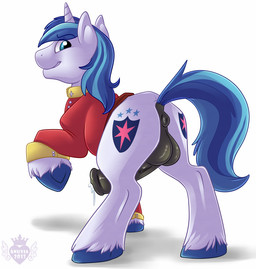 all_fours animal_genitalia animal_penis anus backsack balls big_balls black_body black_penis black_skin blue_eyes blue_hair bodily_fluids butt clothed clothing cum cum_on_penis cum_string cutie_mark equine_genitalia equine_penis erection feral fur genital_fluids genitals glistening hair happy hooves horn long_hair looking_at_viewer looking_back male multicolored_hair partially_clothed penis pink_body pink_skin precum presenting presenting_hindquarters puffy_anus raised_leg shadow shield shirt simple_background smile solo standing tail teeth thick_penis topwear two_tone_hair white_background white_body white_fur anuvia friendship_is_magic hasbro my_little_pony mythology shining_armor_(mlp) equid equine mammal mythological_creature mythological_equine unicorn 2013