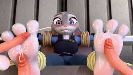 3_toes anthro balls barefoot bdsm big_feet blush bodily_fluids body_blush bondage bound buckteeth captured clenched_teeth clothed clothing cum cum_on_feet disembodied_penis ejaculation feet female foot_blush foot_fetish foot_focus foot_play footjob genital_fluids genitals group humanoid_genitalia humanoid_penis lightened_soles male male/female metal_pipe nervous oily_feet penile penis police police_badge police_uniform restrained restraints rope rope_bondage sex soles solo_focus teeth toes uniform twintails3d disney zootopia judy_hopps lagomorph leporid mammal rabbit 16:9 3d_(artwork) 4k absurd_res digital_media_(artwork) hi_res widescreen
