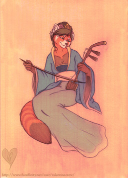 anthro asian_clothing bow_(stringed_instrument) bowed_string_instrument chinese chinese_clothing clothing dress east_asian_clothing erhu female hanfu music musical_instrument musician solo string_instrument tail thetiedtigress ailurid mammal red_panda