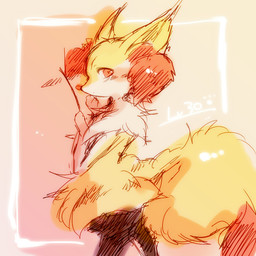 ambiguous_anthro ambiguous_gender anthro arm_tuft big_tail biped black_body blush blush_lines cheek_tuft chest_tuft digitigrade dipstick_tail facial_tuft fluffy fluffy_tail fur hip_tuft holding_object holding_stick inner_ear_fluff looking_at_viewer looking_back looking_back_at_viewer markings multicolored_body multicolored_fur nude_ambiguous nude_anthro orange_body orange_eyes orange_fur orange_inner_ear_fluff orange_nose orange_tail_tip pointy_ears prick_ears shoulder_tuft side_view simple_background solo standing stick tail tail_markings tapering_snout tuft two_tone_tail white_body white_fur yellow_body yellow_fur dufy nintendo pokemon braixen canid generation_6_pokemon mammal pokemon_(species) 1:1 2013 cel_shading colored colored_sketch digital_drawing_(artwork) digital_media_(artwork) portrait shaded sketch three-quarter_portrait male_(lore)