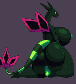 anthro big_breasts breasts dildo dildo_sitting female green_body green_nipples kneeling looking_pleasured nipples penetration red_eyes riding_dildo sex_toy solo thick_thighs wings yungjayfox nintendo pokemon flygon generation_3_pokemon pokemon_(species) animated digital_media_(artwork) hi_res pixel_(artwork) pixel_animation
