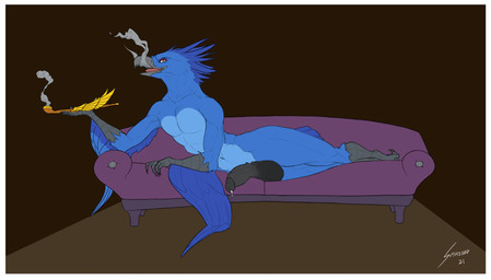 4_toes 5_fingers anisodactyl anthro arm_feathers avian_feet balls beak bedroom_eyes big_penis black_arms black_balls black_claws black_penis blue_body blue_feathers bodily_fluids border claws deltoids digitigrade eyebrows feather_hair feathered_wings feathers feet femboy finger_claws fingers furniture genital_fluids genitals glans grey_beak half-closed_eyes holding_object humanoid_genitalia humanoid_penis looking_at_viewer lying lying_on_sofa male narrowed_eyes navel non-mammal_balls nude on_side on_sofa open_beak open_mouth penis pipe pose precum pseudo_hair resting scuted_arms scutes seductive simple_background smoke smoke_from_mouth smoking sofa solo tail tail_feathers talons thick_thighs toe_claws toes tongue urethra vein veiny_penis white_border winged_arms wings conditional_dnp shredded_wheat accipitrid accipitriform avian bird eagle harpy_eagle 2021 colored_sketch dated digital_media_(artwork) hi_res signature sketch