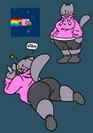 alternate_form anthro anthrofied bottomwear butt clothed clothing female footwear fully_clothed fur grey_body grey_fur hoodie obese one_eye_closed overweight shorts smile socks solo tail topwear wink qoolbunart nyan_cat_(copyright) nyan_cat domestic_cat felid feline felis mammal meme