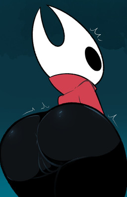 2_horns black_body black_butt black_eyes black_vulva butt clothing female genitals horn motion_lines rear_view red_clothing solo vulva white_head fatalafterdark hollow_knight_(franchise) team_cherry hornet_(hollow_knight) arthropod 2025 hi_res