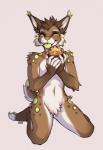 5_fingers anthro biped brown_body brown_fur brown_hair fingers food fur green_nose green_tongue hair kneeling male muffin naturally_censored navel simple_background smile solo tongue reilukah sochi_(lynx) felid mammal 2018 digital_media_(artwork)