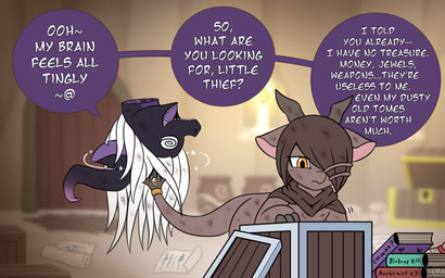 blurred_background brown_body brown_hair cloak clothing crystal death dialogue duo female feral gore green_eyes green_hooves hair hooves long_hair lucretiar male male/female multi_leg multi_limb orange_eyes purple_body snuff surgical_suture tail text weapon_tail white_hair wings wounded vavacung mythology knife_(vavacung) torment_(potzm) dracony dragon mythological_creature mythological_scalie patchwork_creature scalie 16:10 english_text hi_res widescreen