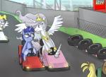 blonde_hair blue_hair brown_eyes driving feathered_wings feathers female feral group hair horn licking long_hair male pink_eyes pink_hair racing semi-anthro smile tongue tongue_out wings john_joseco friendship_is_magic hasbro my_little_pony mythology applejack_(mlp) fan_character princess_celestia_(mlp) princess_molestia surprise_(pre-g4) earth_pony equid equine horse mammal mythological_creature mythological_equine pegasus pony unicorn winged_unicorn