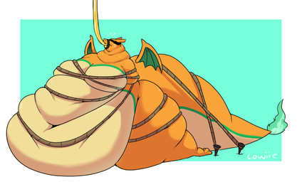 anthro bdsm belly belly_overhang belly_squish big_belly big_butt big_moobs blindfold bodily_fluids bondage bound butt colored_fire double_chin fat_rolls feeding_tube fire flaming_tail green_body green_fire hands_behind_back hose hose_in_mouth hose_inflation huge_belly huge_butt huge_moobs huge_thighs hyper hyper_belly inflation male medical_instrument membrane_(anatomy) membranous_wings moobs morbidly_obese muzzle_(object) muzzled navel nervous nervous_sweat obese orange_body overweight overweight_male pinned restraints rope rope_bondage scientific_instrument simple_background solo squish sweat tail tan_body thick_tail thick_thighs weight_gain wings cowiie nintendo pokemon fan_character charizard generation_1_pokemon pokemon_(species) 2022 digital_media_(artwork) full-length_portrait hi_res portrait